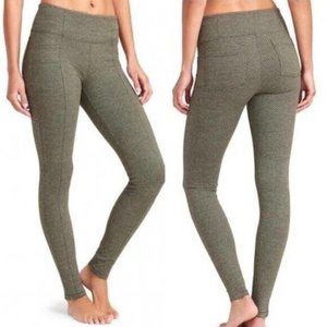 athleta metro herringbone green mid rise leggings yoga running sz m